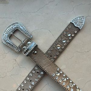 Taupe (platina finish) leather rhinestone belt
